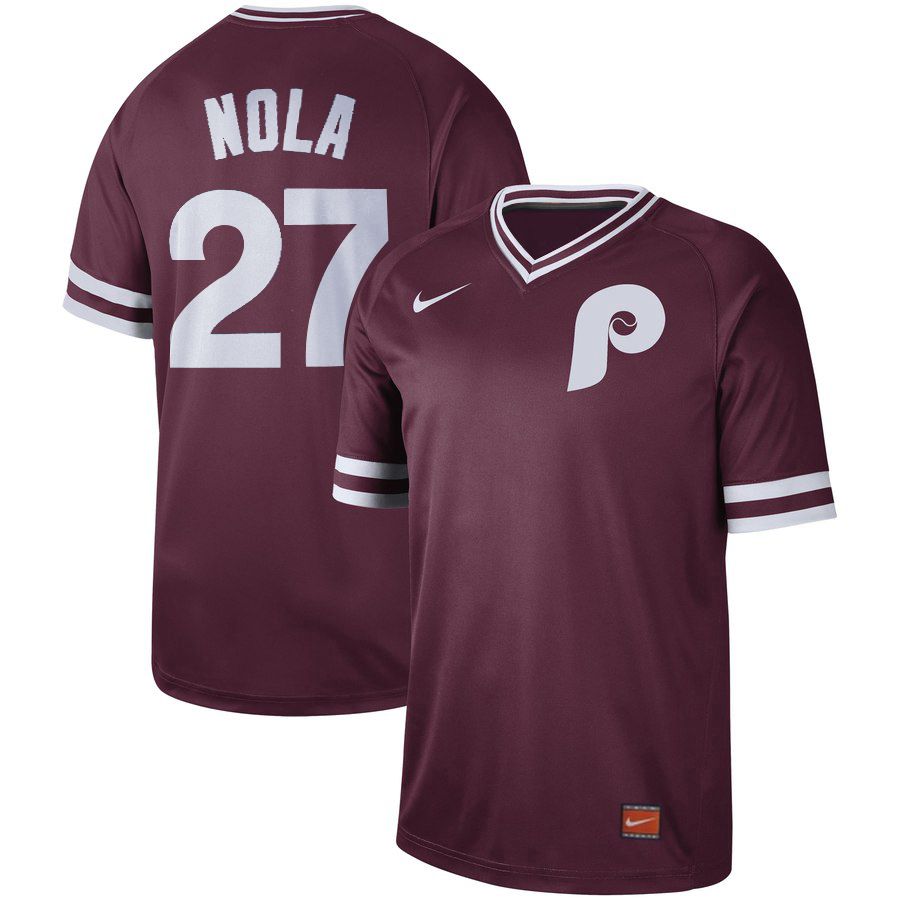 Men Philadelphia Phillies #27 Nola Red Nike Cooperstown Collection Legend V-Neck MLB Jersey